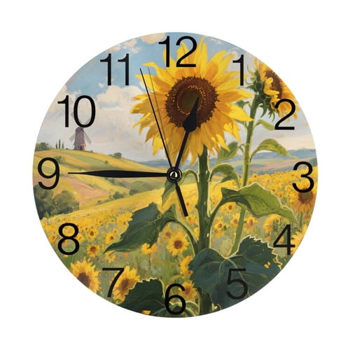 Zhmjortal Sunflower Pattern Wall Clock,10 Inch Silent Non Ticking Round Clock Battery Operated Fruit Clock Farmhouse Wall Clock for Living Room Kitchen Bedroom Office Decoration