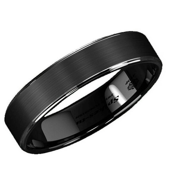 Tungsten Rings for Men Wedding Bands for Him 6mm Black Brushed Silver Stripe