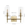 thumbnail image 3 of JONATHAN Y Cato 13.5" 2-Light Modern Farmhouse Iron/Glass LED Vanity, Brass Gold/Clear, 3 of 8