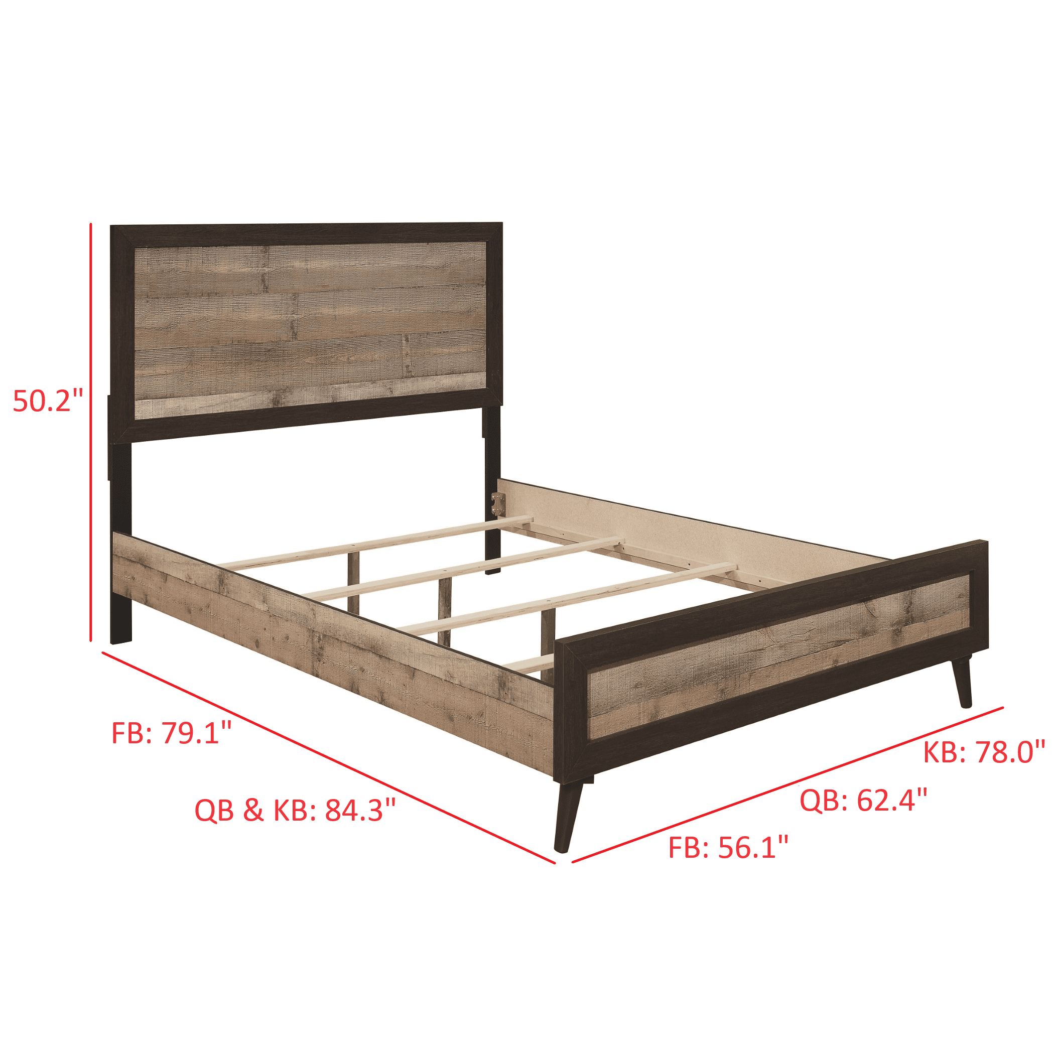 Home Design Janet Full Bed Frame with Wood Grain Panel Headboard and Footboard, Natural Oak, Easy assembly