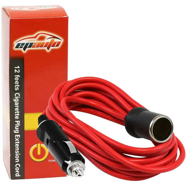 EPAuto 12V 12' Foot Heavy Duty Extension Cord with Cigarette Lighter