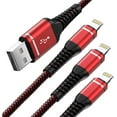 thumbnail image 4 of Cshidworld Lightning Cable, 3Pack [Apple MFi Certified] Nylon Fast Charging (3/6/6ft)，Compatible with iPhone 14/13/12/11 Pro Max/Pro 13/12 Mini MAX XS Xr X 6 AirPods iPad，Red, 4 of 9