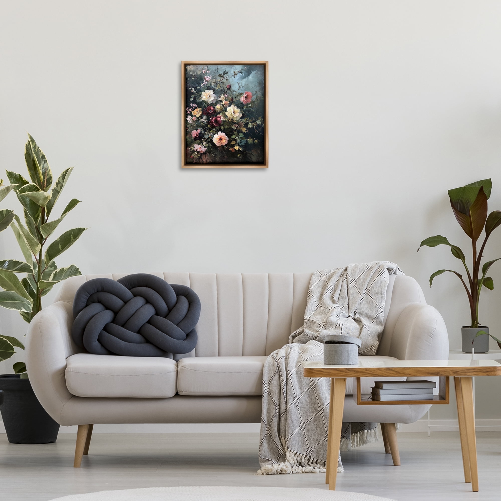 Stupell Industries Moody Dark Bouquet Plants & Flowers Painting Brown Floater Framed Canvas Art Print Wall Art, 17 x 21