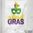 thumbnail image 1 of Mardi Gras Tapestry, Calligraphy and Typography Carnival with Feathers Print, Fabric Wall Hanging Decor for Bedroom Living Room Dorm, 5 Sizes, Green Marigold Purple, by Ambesonne, 1 of 1