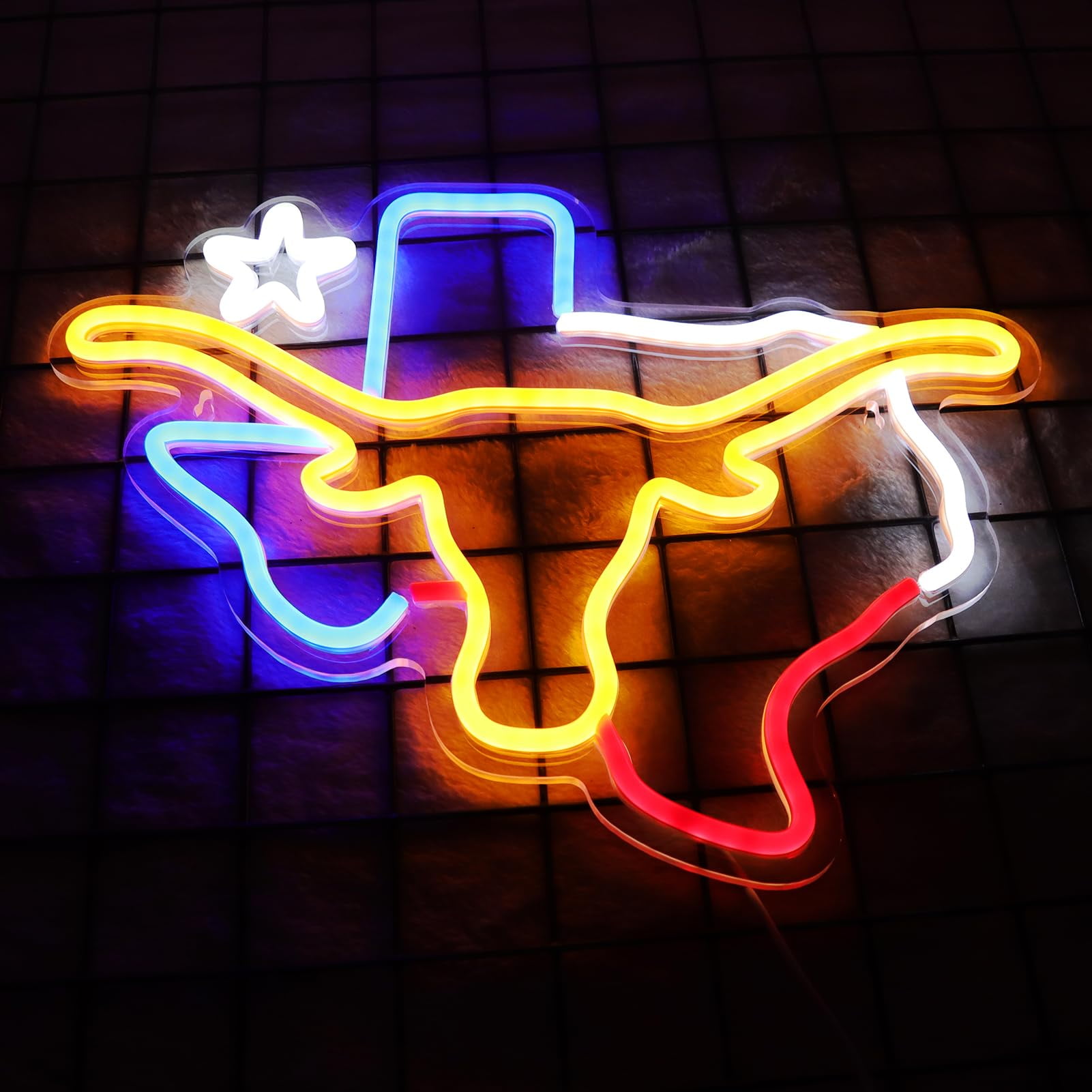 Texas Longhorn Neon Sign LED Multicolor Light USB Powered Wall Decor Lamp for Home Bar Gaming Room Decoration