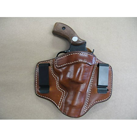 Azula 2 Clip IWB Leather in The Waistband Concealed Carry Holster for Smith & Wesson S&W 5 Shot J Frame Revolver CCW TAN