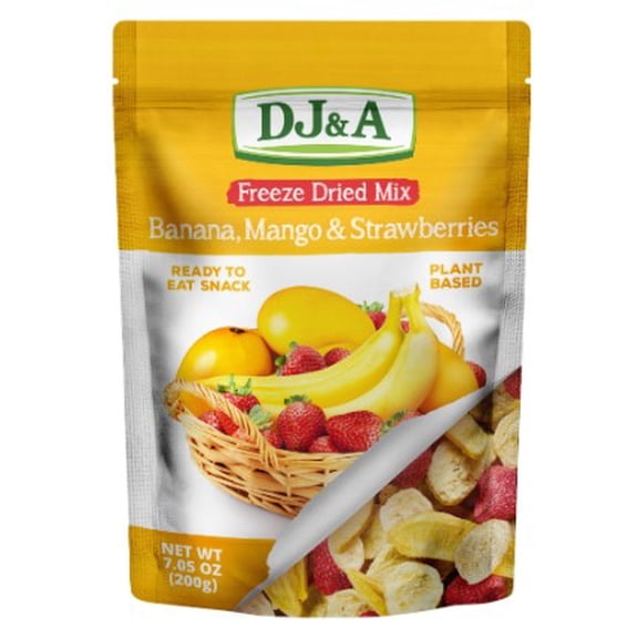 DJ & A Freeze Dried Fruit Mix, Banana Mango & Strawberries, Ready-to-Eat Plant-Based Snack, 7.1 oz