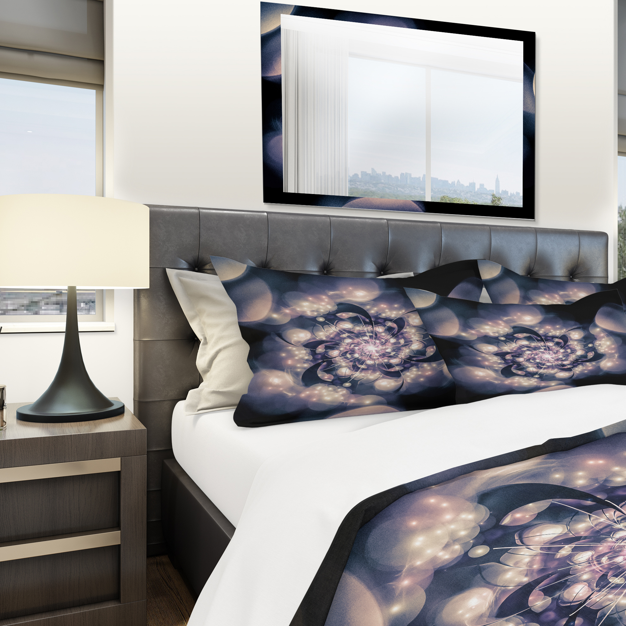 Designart 'Black White Fractal Flower in Dark' Modern & Contemporary Duvet Cover Set