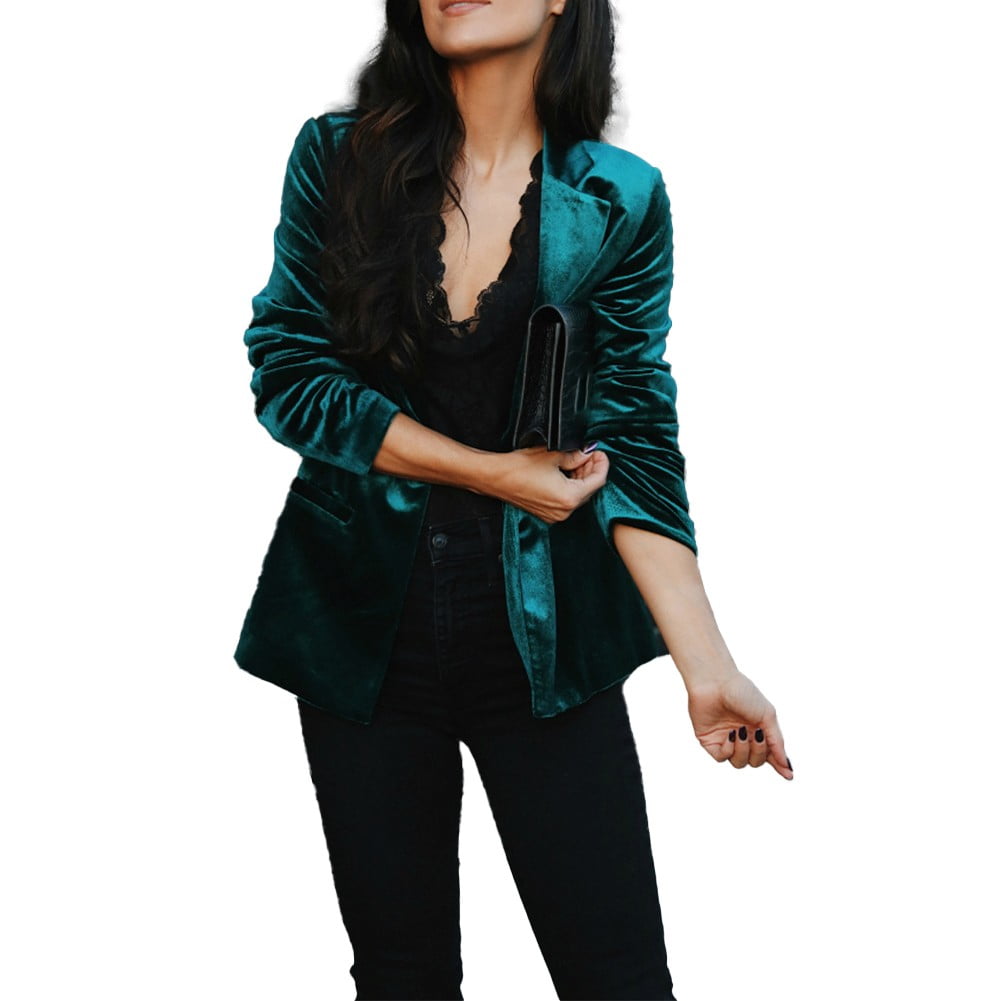 womens green velvet jacket