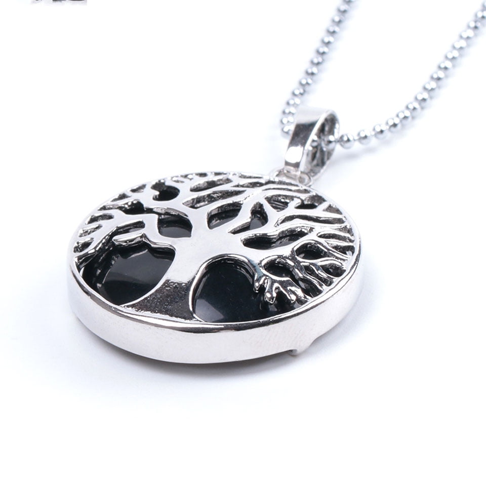 Natural Round Gem Stone Kabbalah Tree of Life Necklaces Pendants