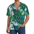 thumbnail image 7 of Lsque Peacock And Flowers print Men's Cuban Collar Short Sleeve Shirt Summer Beachwear Casual Button Down Fashionable Vacation Leisure Shirt-X-Large, 7 of 7