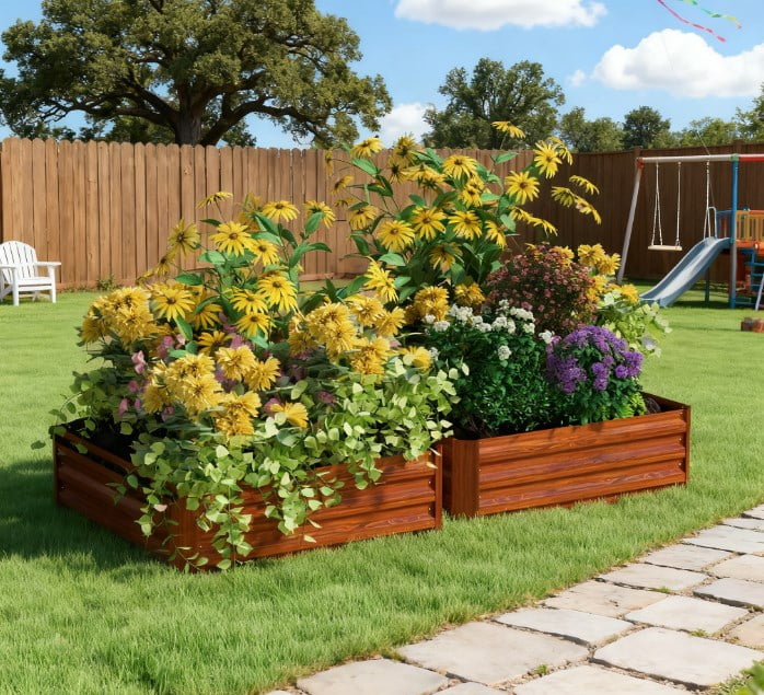 Planter Box, 2 Piece Metal Galvanized Raised Garden Bed for Growing Plant