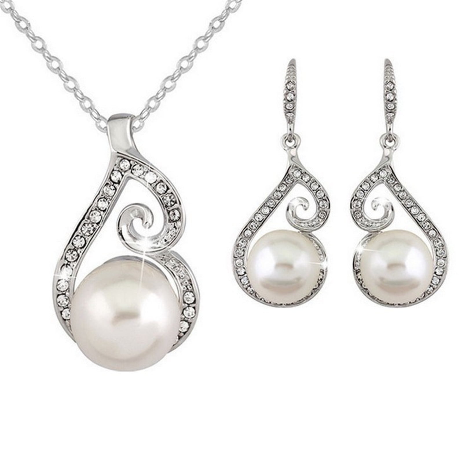 Jikolililili Ladies Diamond Pearl Necklace Bracelet Earring Set Light  Luxury Pendant Necklace Accessories for Women Teen Girls Christmas 2022  Deals Clearance 