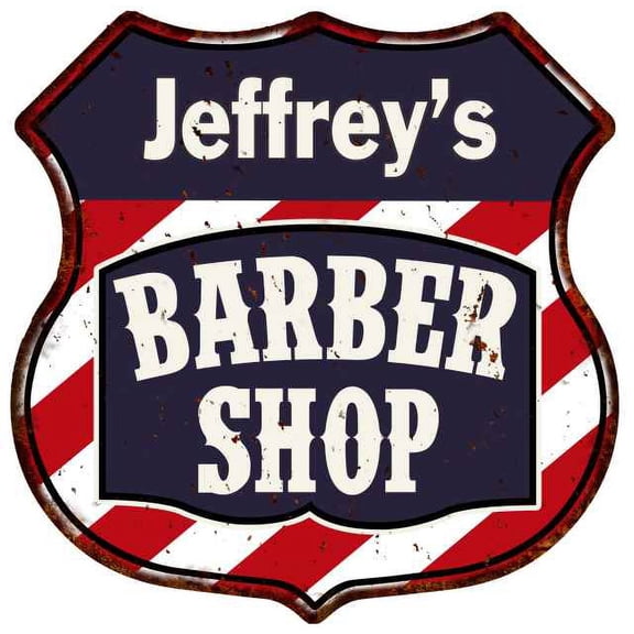 Jeffrey's Barber Shop Sign Shield Metal Gift Hair Gift 211110020033