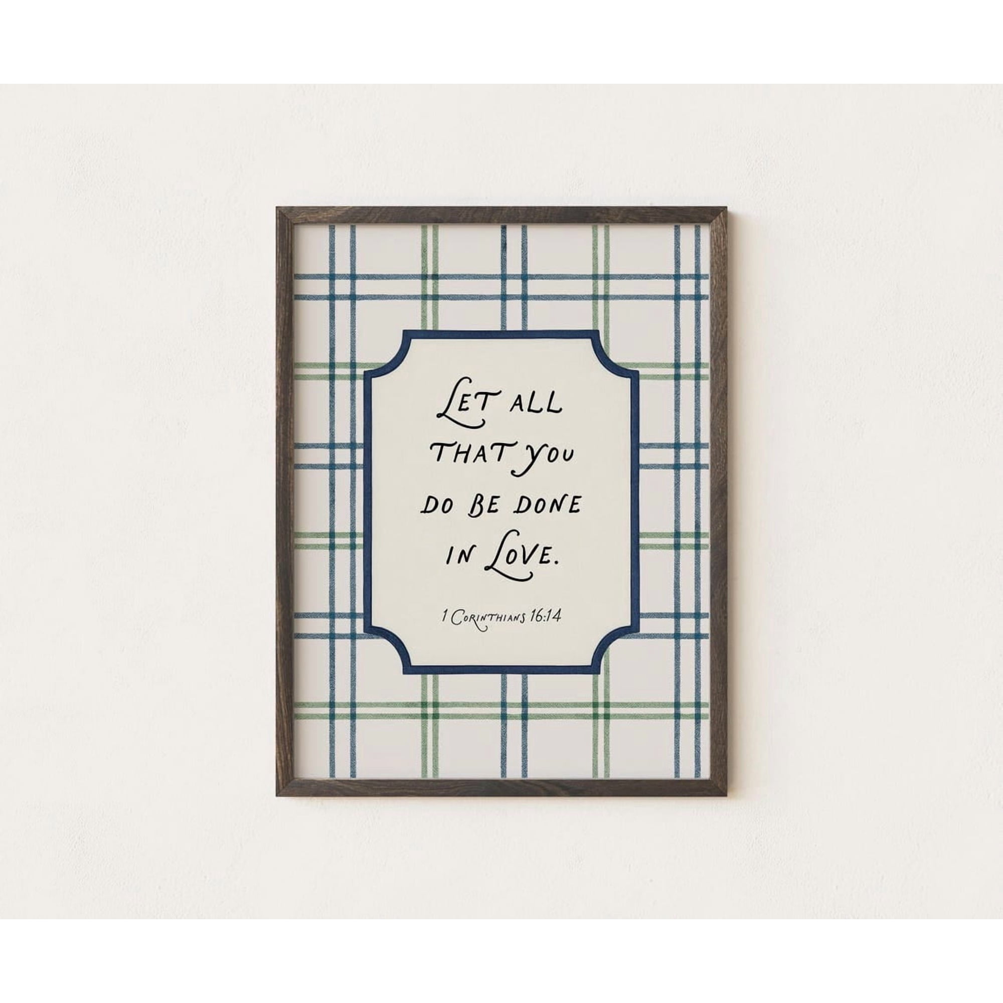Blue Gingham Christian Bible Verse Wall Art Christian Home And Prayer Room Decor