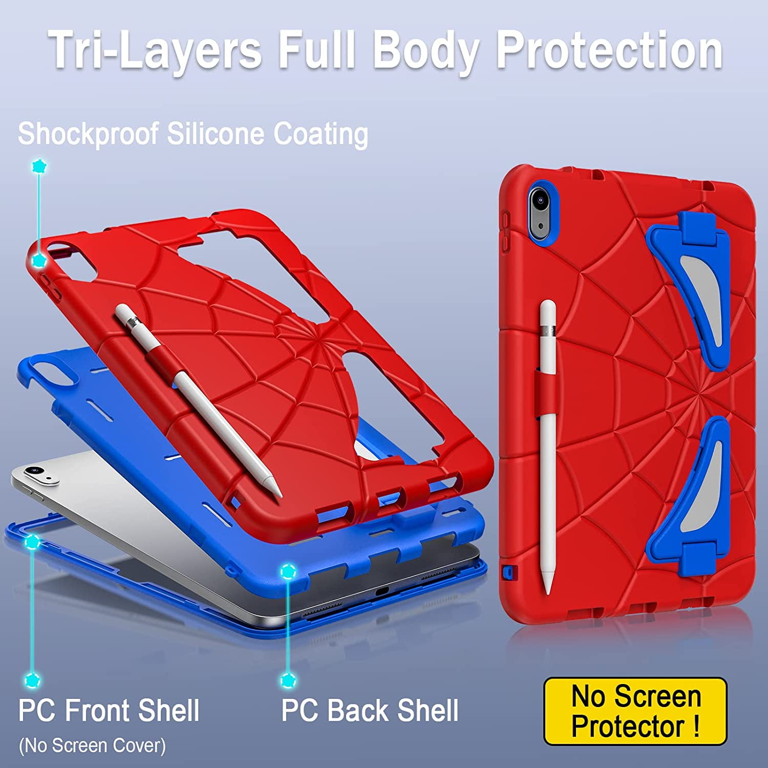 REQO iPad 10th Generation Case 2022, Kids Friendly iPad 10.9 Case with Kickstand Shoulder Strap Pencil Holder, Heavy Duty Protective Case for iPad 10th Generation 2022 Release, Red Royal Blue