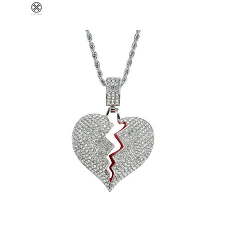 Heart Pendant Silver Jewelry Luxtrada Broken Heart Iced Out Chain Pendant Necklace Cubic Zircon Necklace Hip Hop Mens Womens Jewelry Gift