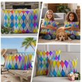 thumbnail image 4 of Outdoor Pillow Covers Abstract Retro Colorful Glasses Waterproof Pillow Cases 16x16 Set of 2, Geometric Diamond Lattice Throw Pillow Cover Pillowcase for Patio Balcony Couch Garden, 4 of 9