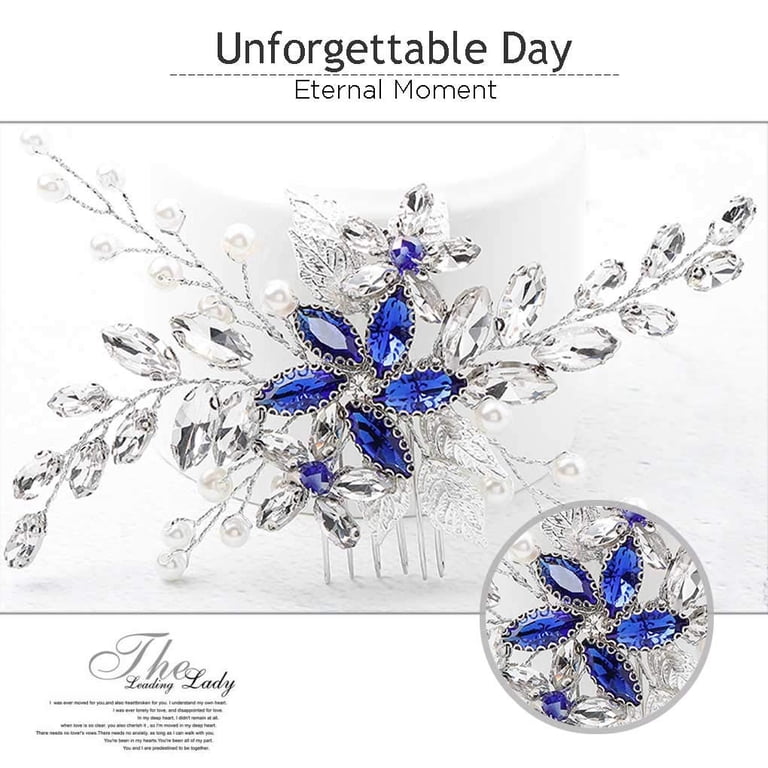 Heldig Bridal Hair Comb, Blue Rhinestone, Silver Wedding  display picture 1