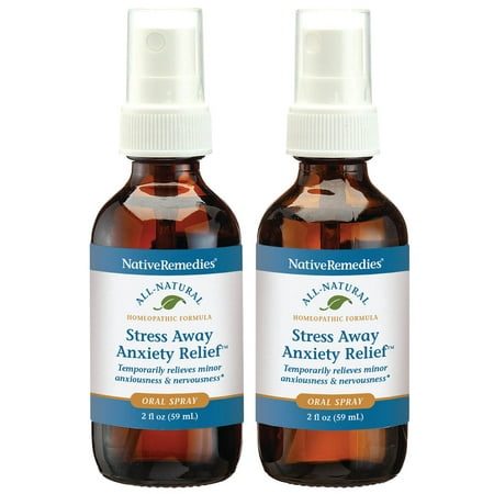 Native Remedies Stress Away Anxiety Relief Oral Spray 2 Pack Native Remedies Stress Away Anxiety Relief Oral Spray 2-Pack is a safe  effective  non-addictive natural remedy for the relief of common symptoms of stress and anxiety. It is made of 100% homeopathic ingredients and specially formulated by our team of experts in natural health. This natural remedy works with your body to relieve symptoms of stress and help the body reduce anxiety. Stress Away Anxiety Relief is a powerful triple strength homeopathic remedy that addresses the physical and emotional symptoms of occasional stress and anxiety. Using a unique  proprietary blend of highly diluted and scientifically selected natural substances  Stress Away Anxiety Relief provides an effective and safe choice for managing occasional symptoms of stress and anxiousness. It goes to work quickly to relieve symptoms of restlessness  irritability  nervous stomach  minor mood swings and oversensitivity. All Native Remedies homeopathic medicines are manufactured in an FDA-registered and cGMP compliant facility under the strict supervision of qualified homeopaths and responsible pharmacists. Individual ingredients are listed in the Homeopathic Pharmacopoeia of the United States (HPUS). You will appreciate this Native Remedies Product.