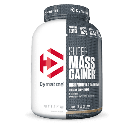 - Dymatize High Protein & Carb Blend Super Mass Gainer Protein Powder, Cookies & Cream, 52g Protein, 6 Lb