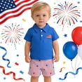 thumbnail image 2 of Toddler Baby Boy 4th of July Outfit American Flag Button Down Polo Shirt with Shorts 2 Piece Set Independence Day Clothes, 2 of 9