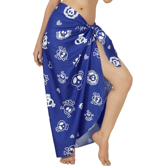 HAPPY BAY Women's Beachwear Summer Swimwear Beach Wrap Cover up Costumes Bikini Wraps Skirt Sarong Coverups Bathing suits One Size Clip Art Skull, Blue