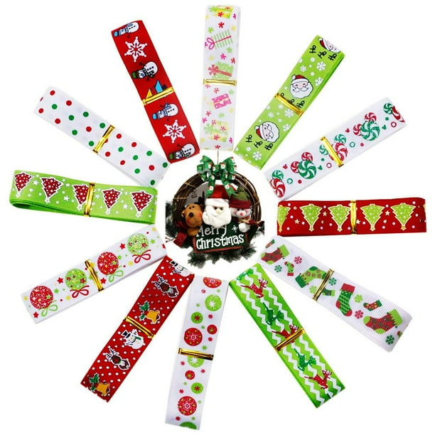 Cinta navideña Harvey Sky, 24 yardas, 2,2 cm, grogrén, 12 colores