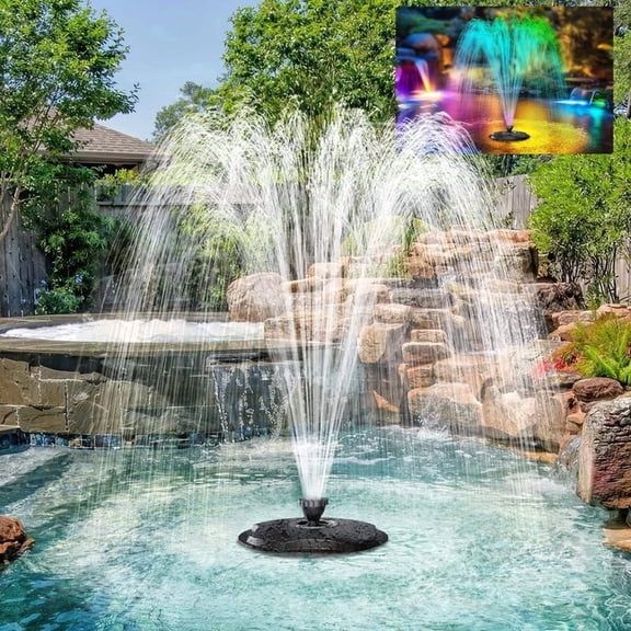 POPOSOAP 45W 660GPH Floating Pond Fountain with RGB LED Lights, 3 Spray Modes & 30ft Cord