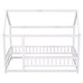 thumbnail image 5 of Twin Size House Bed for Boys and Girl, Wooden Canopy Bed Tent Bed, Playhouse Design Bed Frame with Full-lenth Guardrail, Bedroom Furniture, 79.5”L x 44.8”W x 66.2”H, White, 5 of 7