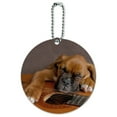 thumbnail image 1 of Boxer Puppy Dog Sleeping on Guitar Round Luggage ID Tag Card Suitcase Carry-On, 1 of 8