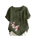 thumbnail image 2 of Blouses pour Femmes, Haut Décontracté en Lin Imprimé à Manches Courtes avec Boutons, 2 of 3