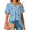 Blue Floral, variant on Fantaslook Womens Tops Dressy Blouses V Neck Short Sleeve Tunic Tops Casual Work Shirts