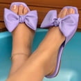 thumbnail image 2 of KIJBLAE Women's Summer Bow Flats Sandals Slip-On Open Toe Square Toe Solid Color Flat Sandals Beach Shoes Ladies Purple Sandals Purple 37, 2 of 6