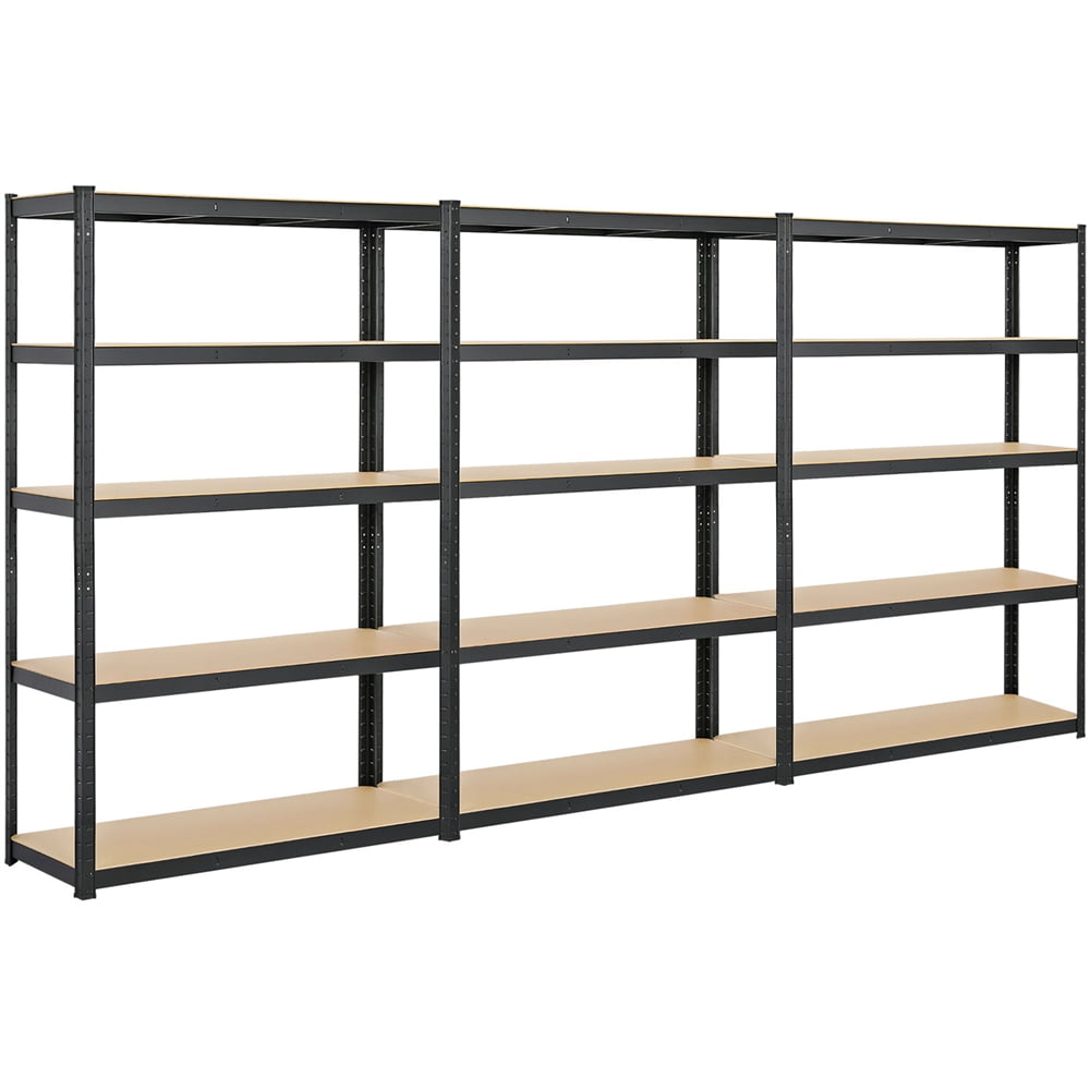 Garage Storage Shelves Heavy Duty Shelving Metal Racks， 5 Levels Black Thick Stainless Steal Frame with MDF Shelves Boltless Assembly 180cm High X 90 Wide X 40 Deep