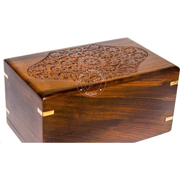 Handmade & Handcrafted Rosewood Borders Engraving Wooden Cremation Box/Urns for Human Ashes Adult, Funeral Urn Box (Large : 9" x 5.5" x 4.5" - 180lbs or 72kg, Natural-1)