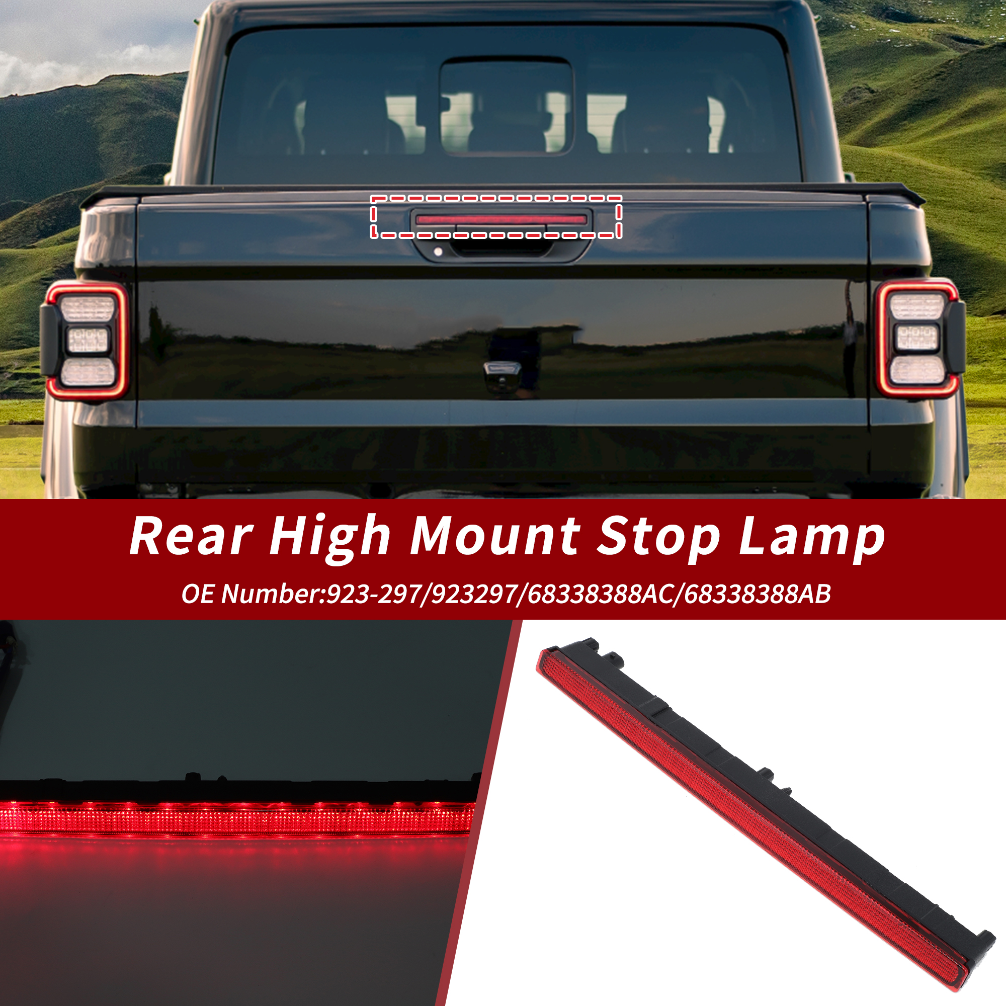 Unique Bargains LED Third Brake Light for Jeep Gladiator 2020-2025 923-297 Red Lamp
