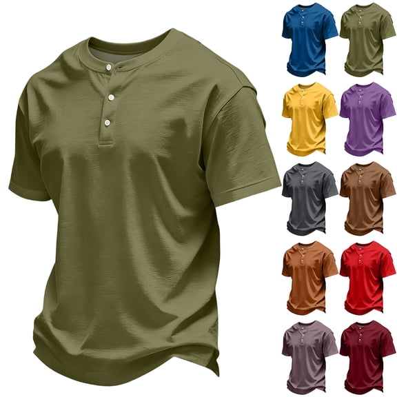 Hearthz Henley T Shirts for Men 3 Button Men Shirt Short Sleeve Basic Breathable Moisture Wicking Men's Athletic Shirts & Tees Brown L