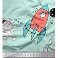 thumbnail image 1 of Soimoi Green Rayon Fabric Rocket & Penguin Cartoon Decor Fabric Printed Yard 56 Inch Wide, 1 of 3