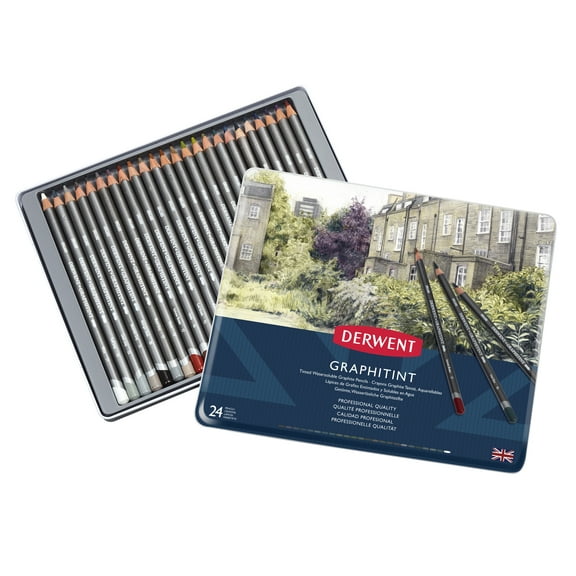 Derwent Graphitint Pencil 24-Pencil Tin Set, Professional Quality