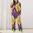 thumbnail image 3 of Kll Mardi Gras4 Print Women'S Long Sleeve Pajamas With Pants Sleepwear Loungewear 2 Set-Small, 3 of 9
