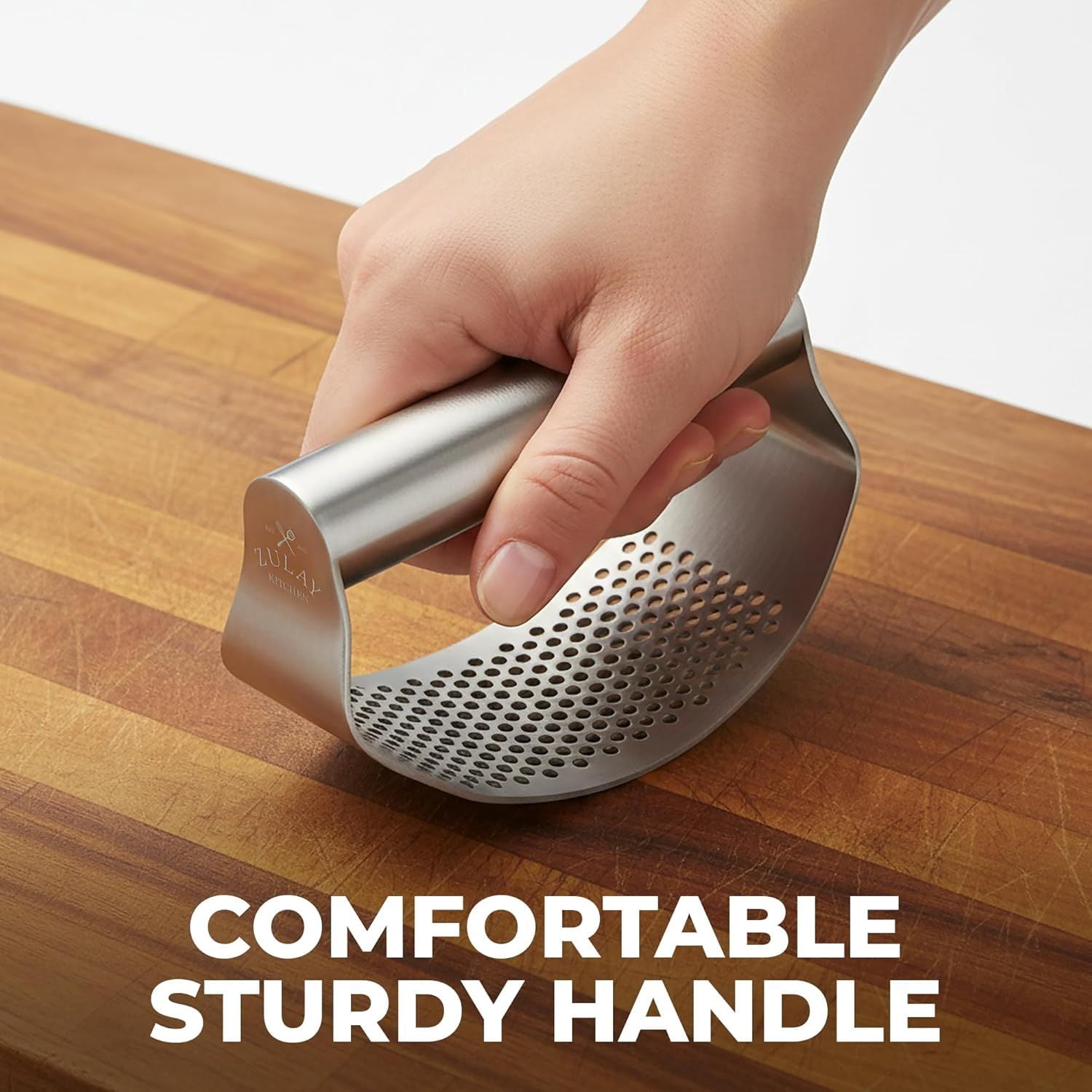 Kitchen Stainless Steel Garlic Press Rocker Set Time Saving Durable Strong Garlic Mincer Tool Easy to Use and Clean Garlic Crusher Set with Peeler and Scraper Kitchen Gadget Smasher