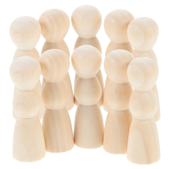WHAMVOX 10Pcs Unfinished Wooden Peg Dolls for DIY Crafts and Decorating Khaki Color Wood