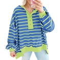 thumbnail image 5 of Womens Oversized Color Block Striped Sweatshirts Henley Shirts Casual Pullover Waffle Knit Tops, 5 of 7
