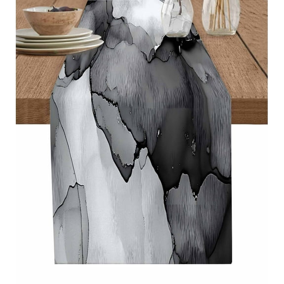 Table Runner Abstract Ombre Grey Black Marble Table Decoration for Kitchen Dinning Modern Art Table Decoration for Indoor Outdoor Party Wedding Decor 13x90inch