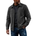 thumbnail image 2 of WIZUTIZ Suede Jacket For Men Zip Up Long Sleeve Fold Collar Work Jacket Casual Fall Winter Coat With Pockets Black Blue White, 2 of 7