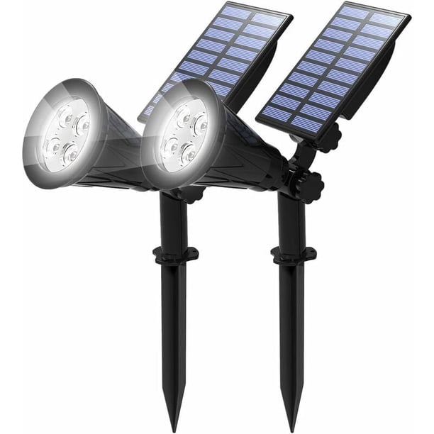 2 Pack Solar LED Spotlight, 4 LED Waterproof Outdoor Garden Light, Cold White 6000K, for Christmas Tree, Fence, Patio, Party