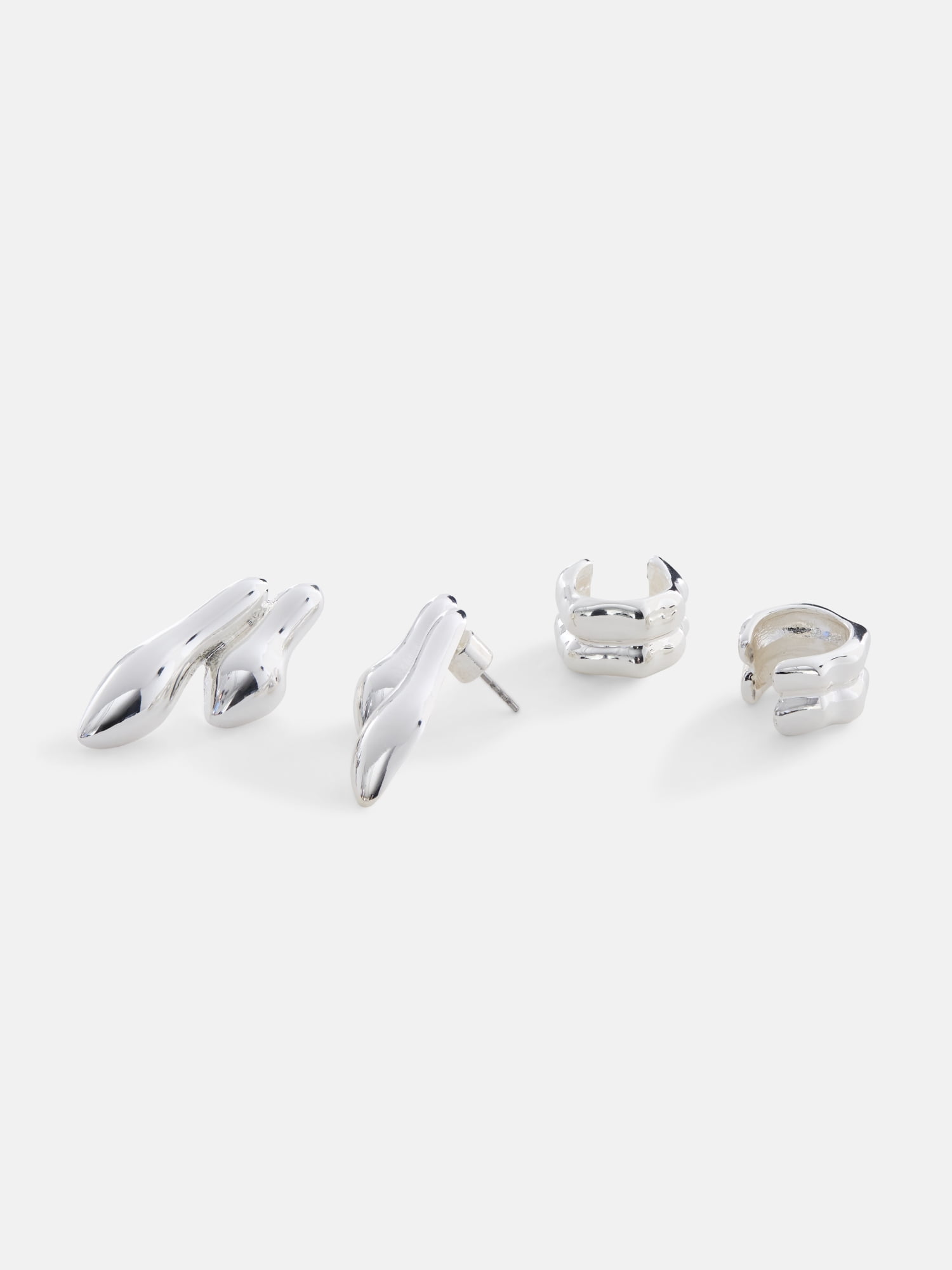 Scoop Women’s Silver Tone Sculpted Ear Cuffs and Drop Earrings, 2 Pairs