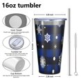 thumbnail image 4 of 16oz Tumblers Blue Christmas Snowflake Pattern Stainless Steel Vacuum Insulated Double Wall Travel Tumbler Cups Mug with Lid and Straw,Cleaning Brush for Coffee,Tea, 4 of 4