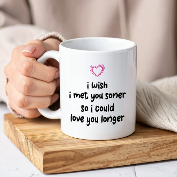 Lotusprinthandmade Personalized Valentine’s Day ‘I Wish I Met You Sooner’ White Ceramic Mug (11oz) (Made In US) – Couple Anniversary Mug